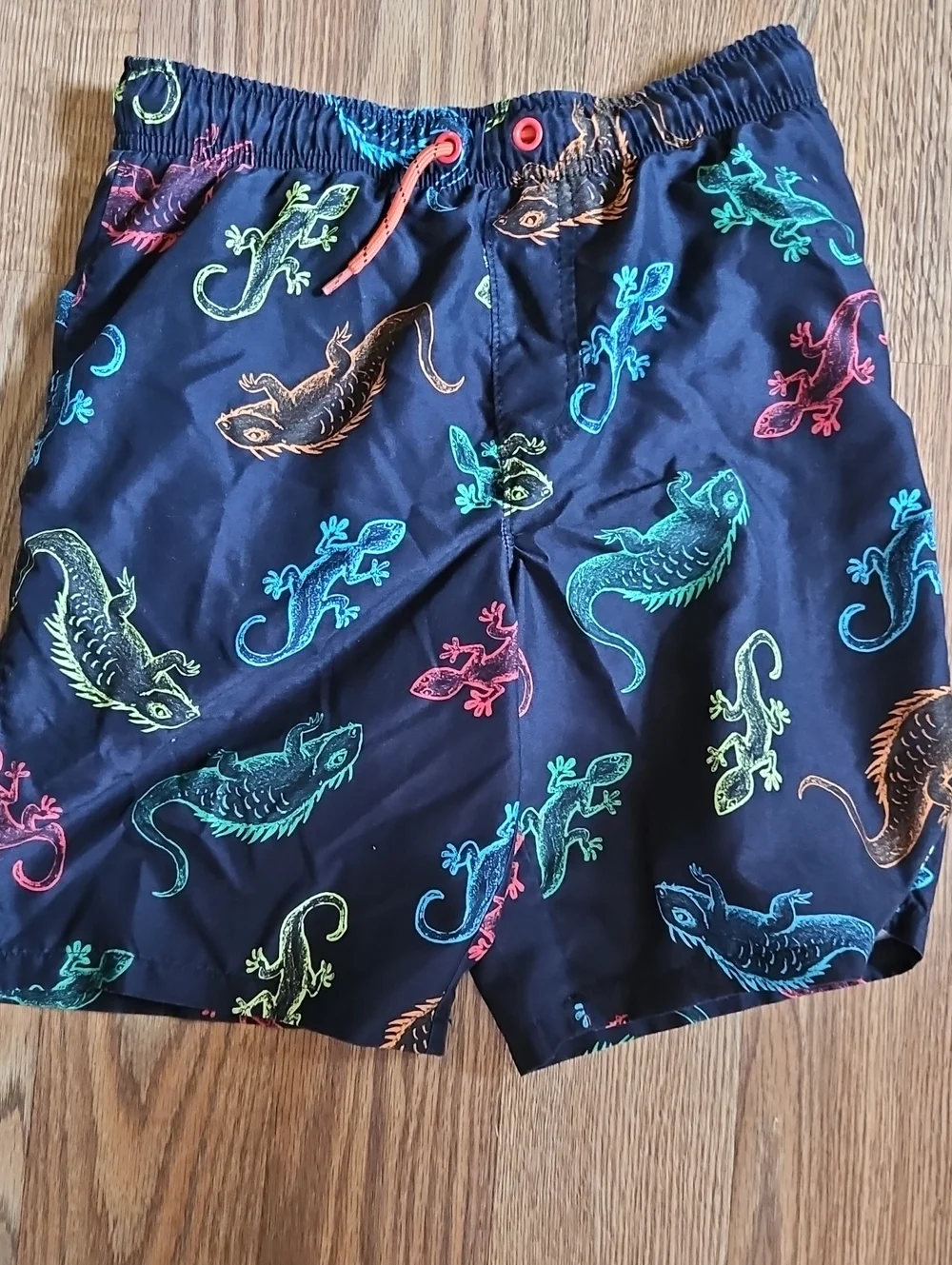 wonder nation Black Swim Trunks with Neon Lizard Print